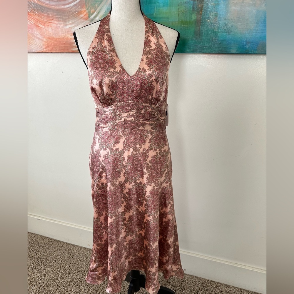 Ann Taylor Loft Vintage NWOT Silk Pink Paisley Halter Sun Dress Lined Size 6